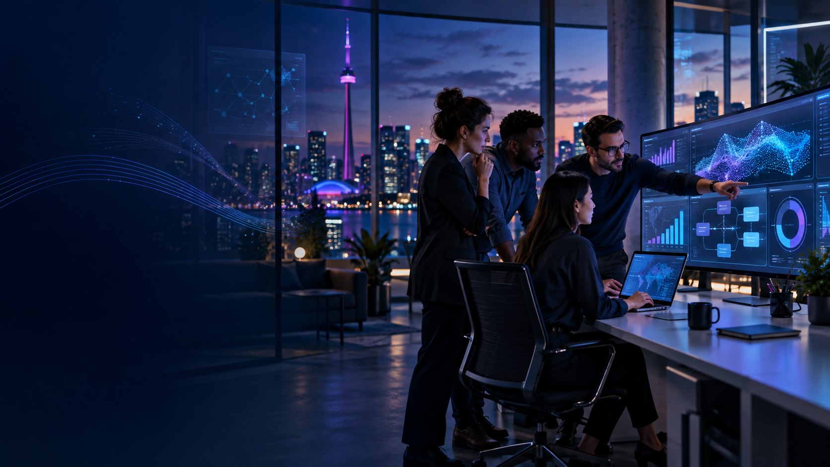 Canadian technology team reviewing software development and analytics workflows