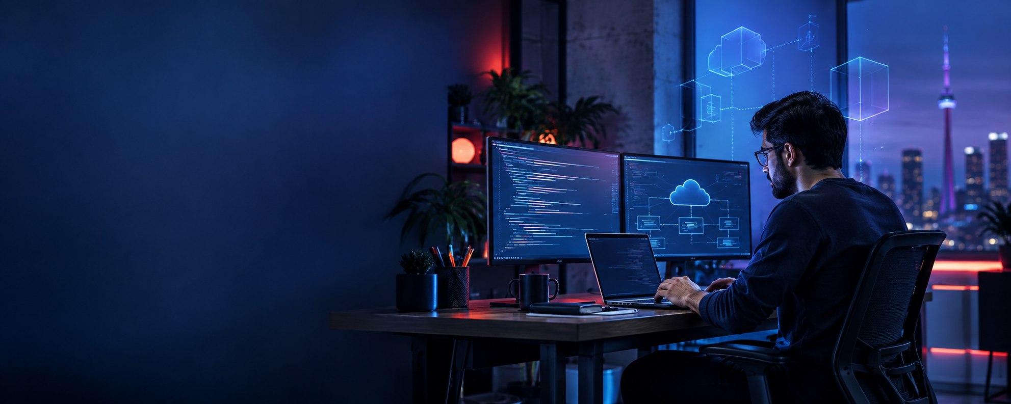 Software developer working in a modern Toronto technology studio