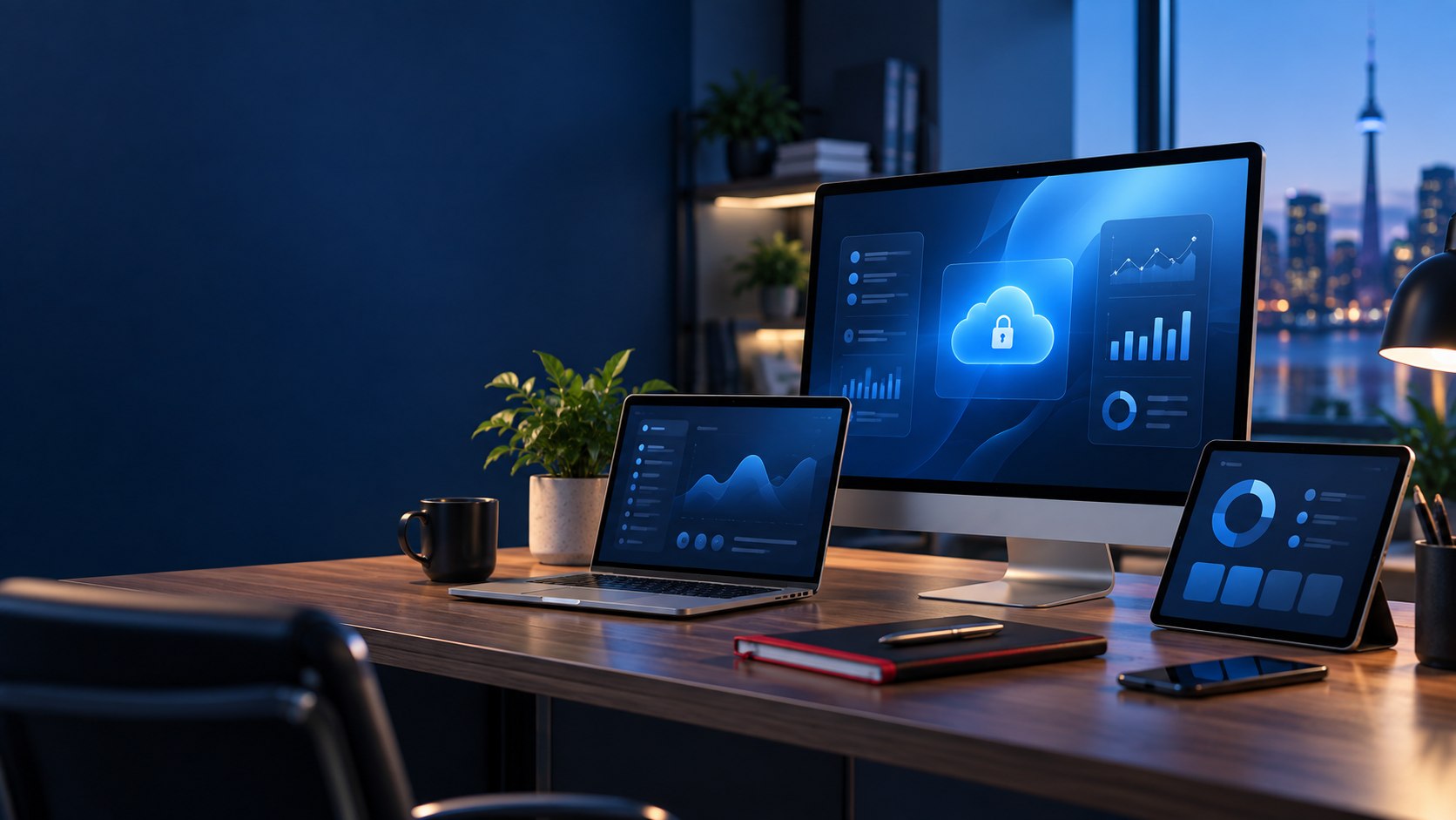 A secure multi-device digital workspace in a Canadian office