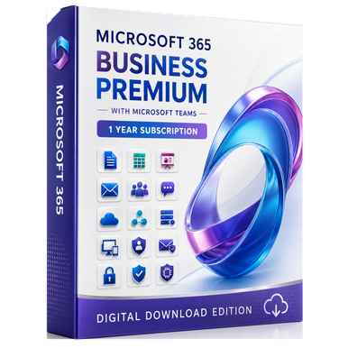 Microsoft 365 Business Premium with Microsoft Teams — 1 Year (5, 10 or 15 Users) product image on a transparent background