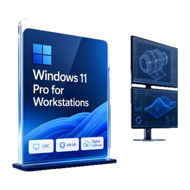 Microsoft Windows 11 Pro for Workstations – 64-bit | 1 PC product image on a transparent background