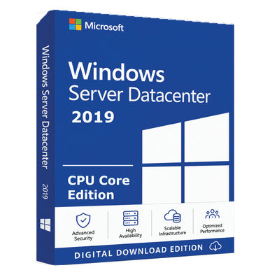 Microsoft Windows Server 2019 Datacenter — CPU Core License product image on a transparent background