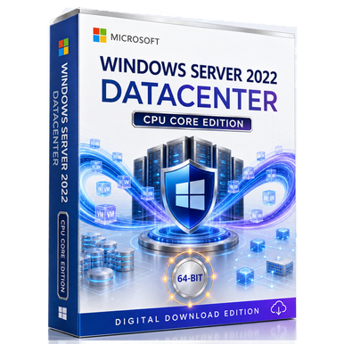 Microsoft Windows Server 2022 Datacenter – CPU Core License product image on a transparent background