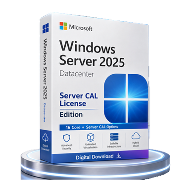 Microsoft Windows Server 2025 Datacenter – Server CAL Bundle product image on a transparent background