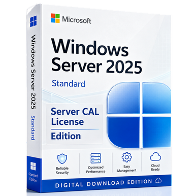 Microsoft Windows Server 2025 Standard - 16 Core + Server CAL Bundle product image on a transparent background