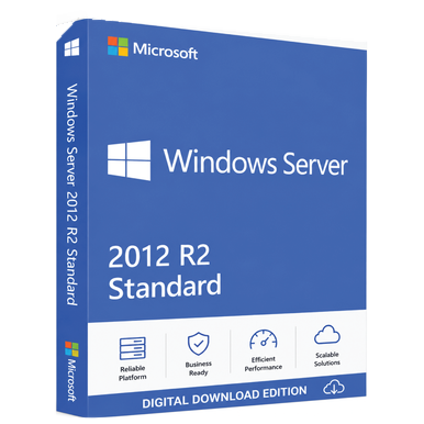 Microsoft Windows Server 2012 R2 Standard – Up to 16 Cores + 10 CALs product image on a transparent background