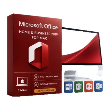 Microsoft Office Home & Business 2019 for Mac product image on a transparent background