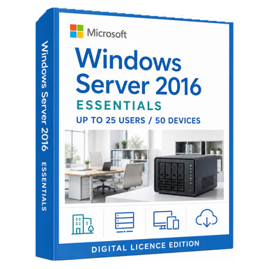 Windows Server 2016 Essentials Licence product image on a transparent background